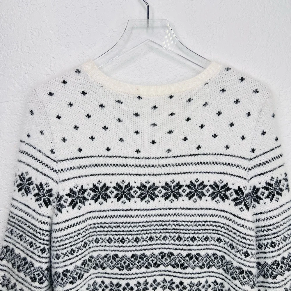 NWT Cupcakes and Cashmere Black & Ivory Fair Isle Snowflake Sweater Dress Large